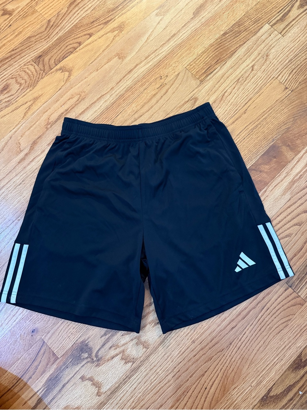 adidas Black Athletic Shorts with White Stripe Accents